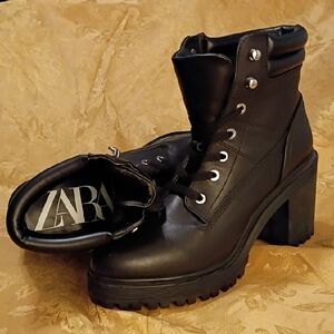 Zara Black Combat Boots for Women's Size 11.0 In USA Size 42 In EU